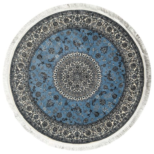 150 X 150cm Imperial High Quality Sky Blue Nain Medallion Round Rug