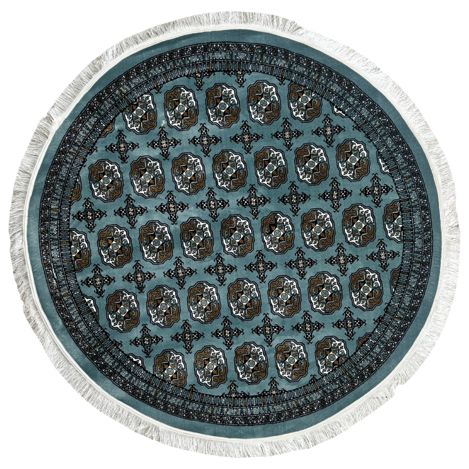 hahzjxnbsnsnsbdbxn_43 150 x 150cm Blue Bokhara Design Machine Made Round Rug - Image 1