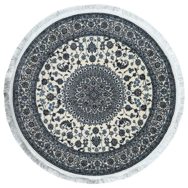 150 x 150 cm Persian High Quality Cream Nain Medallion Design Round Rug