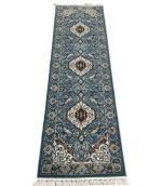 300 x 80cm Persian Tabreaz Design Blue Runner Rug