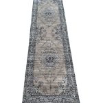 300 x 80cm Persian Vintage Medallion Design Runner Rug – Beige Field, Dark Border