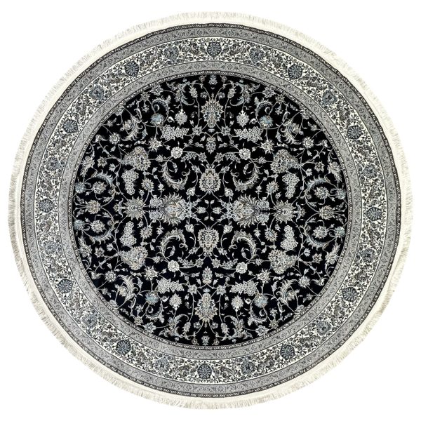 250 x 250cm Persian All Over Afshan Design Fine Machine Made Navy Round Rug