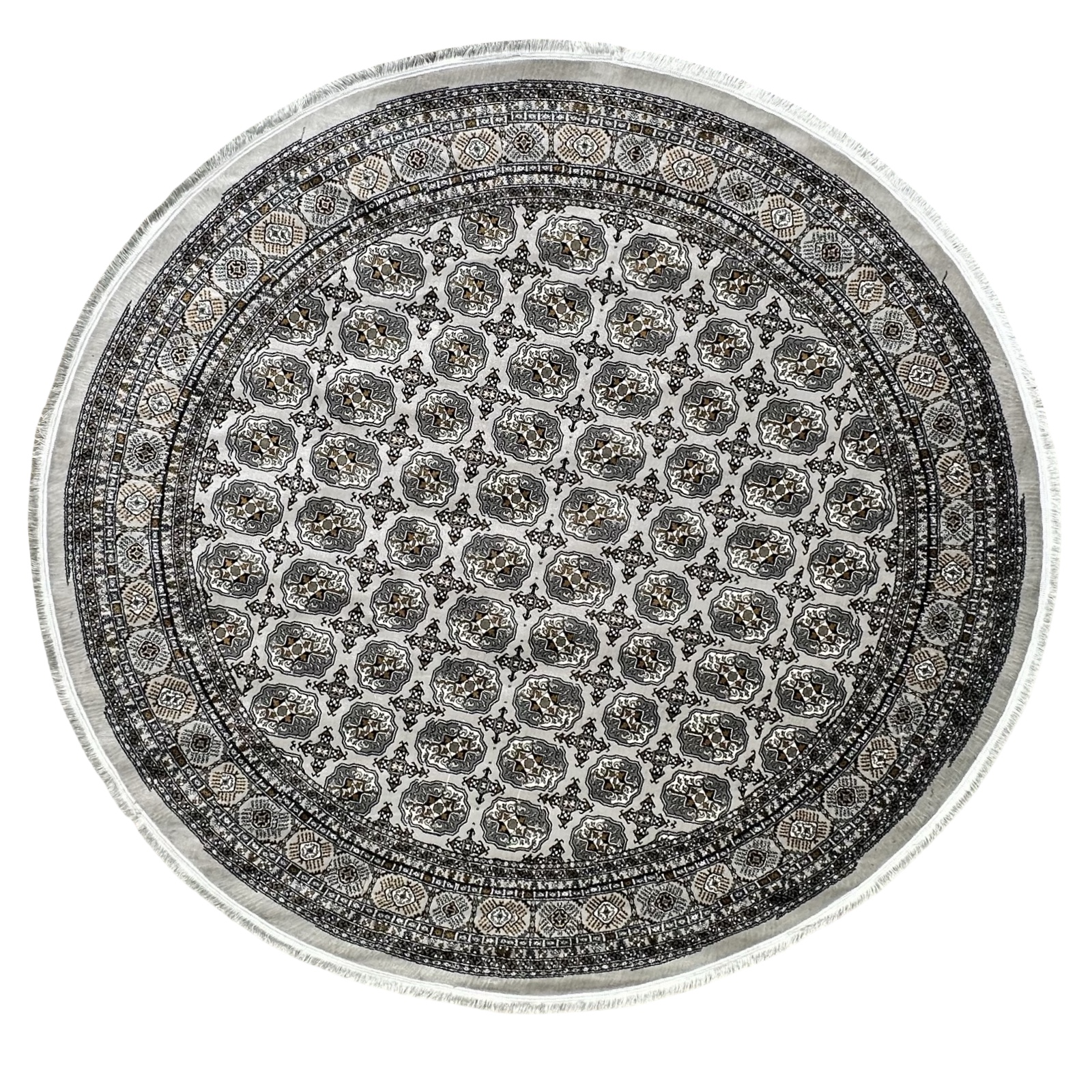 2 x 2 rrrrrr_3 250 x 250cm Grey Bokhara Design Machine Made Round Rug - Image 1