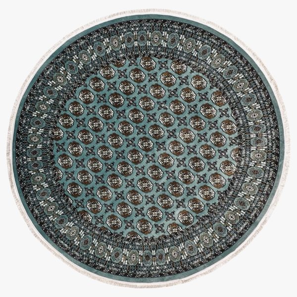 Duck Egg Blue Bokhara Design Machine Made Round Rug
