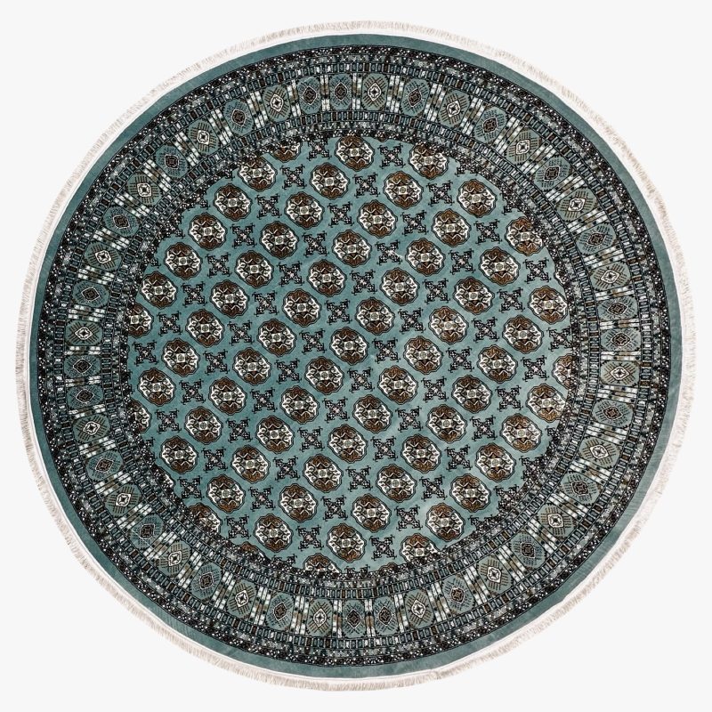 Duck Egg Blue Bokhara Design Machine Made Round Rug