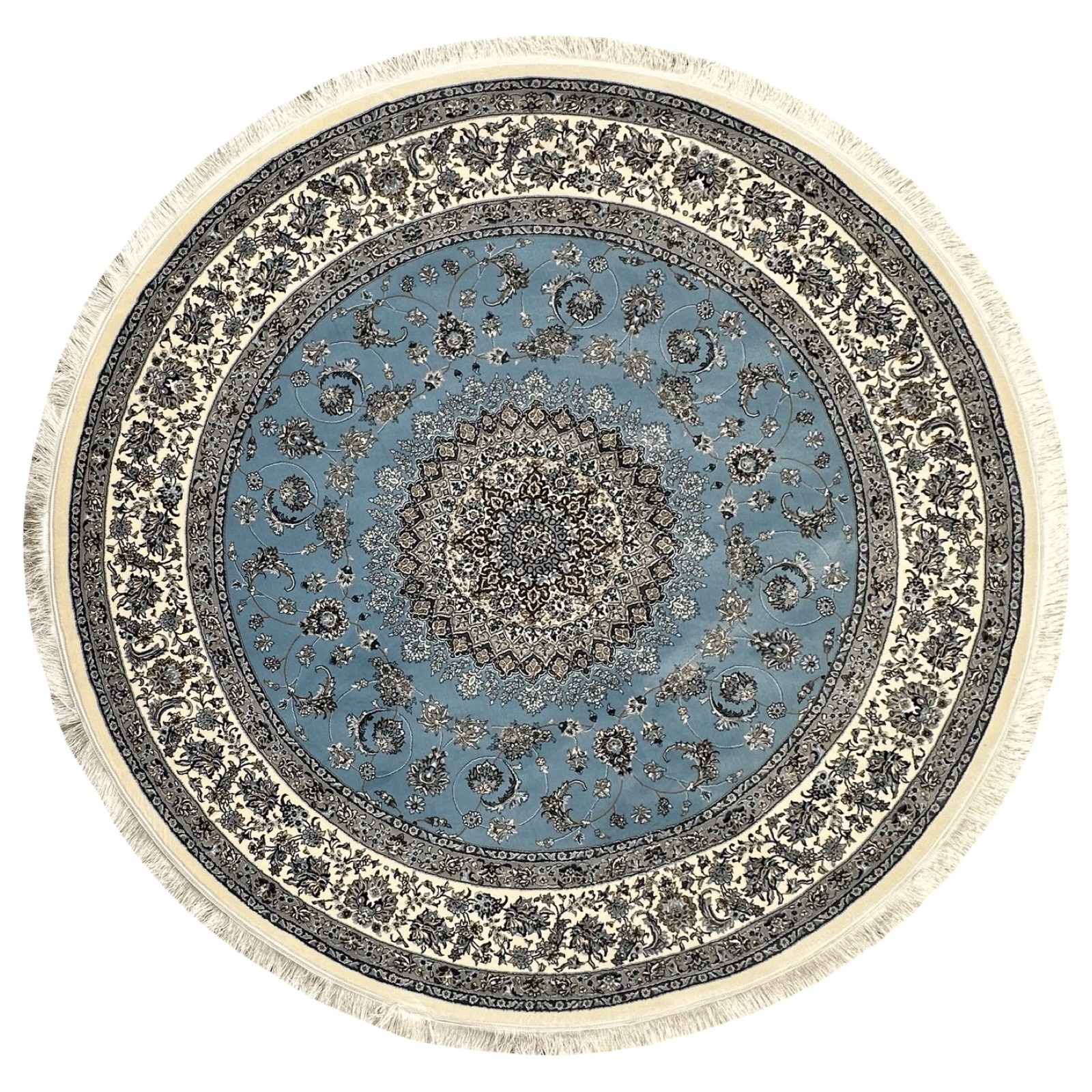 2 x 2 rrrrrrbsnsjdb_22 250 x 250cm Persian Blue Nain Design Fine Quality Machine Made Round Rug - Image 1