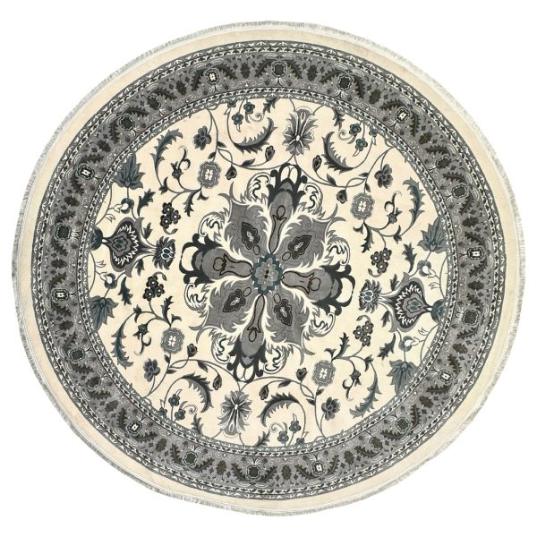 300 x 300cm Persian Mashad Medallion Design Cream Round Rug