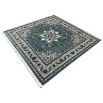 200 x 200cm Square Iranian Machine-Made Floral Medallion Rug – Blue & Grey - Image 3