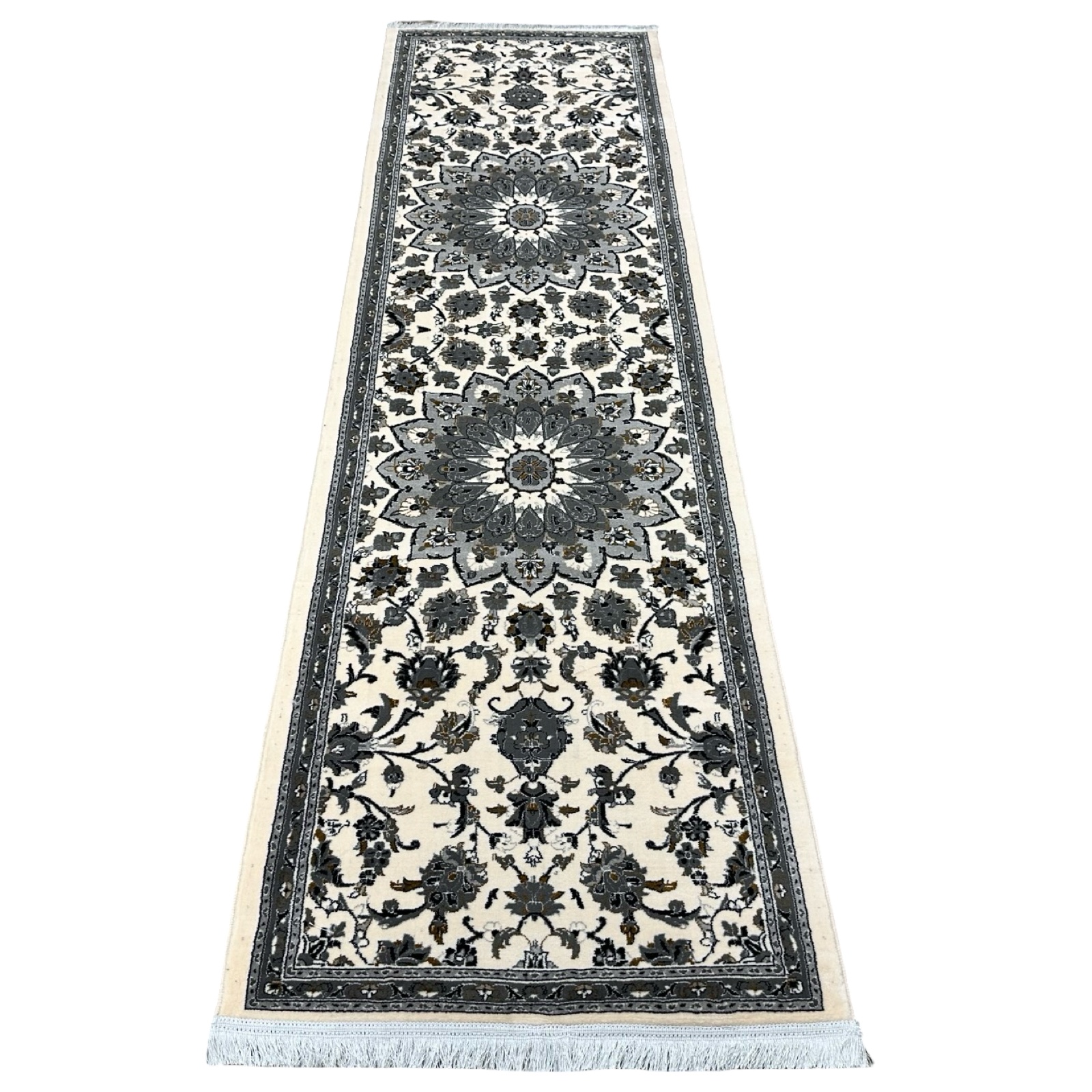 3 x 2 kkkkbsjsjnsnsj_36 Ivory & Grey Floral Medallion Persian Runner