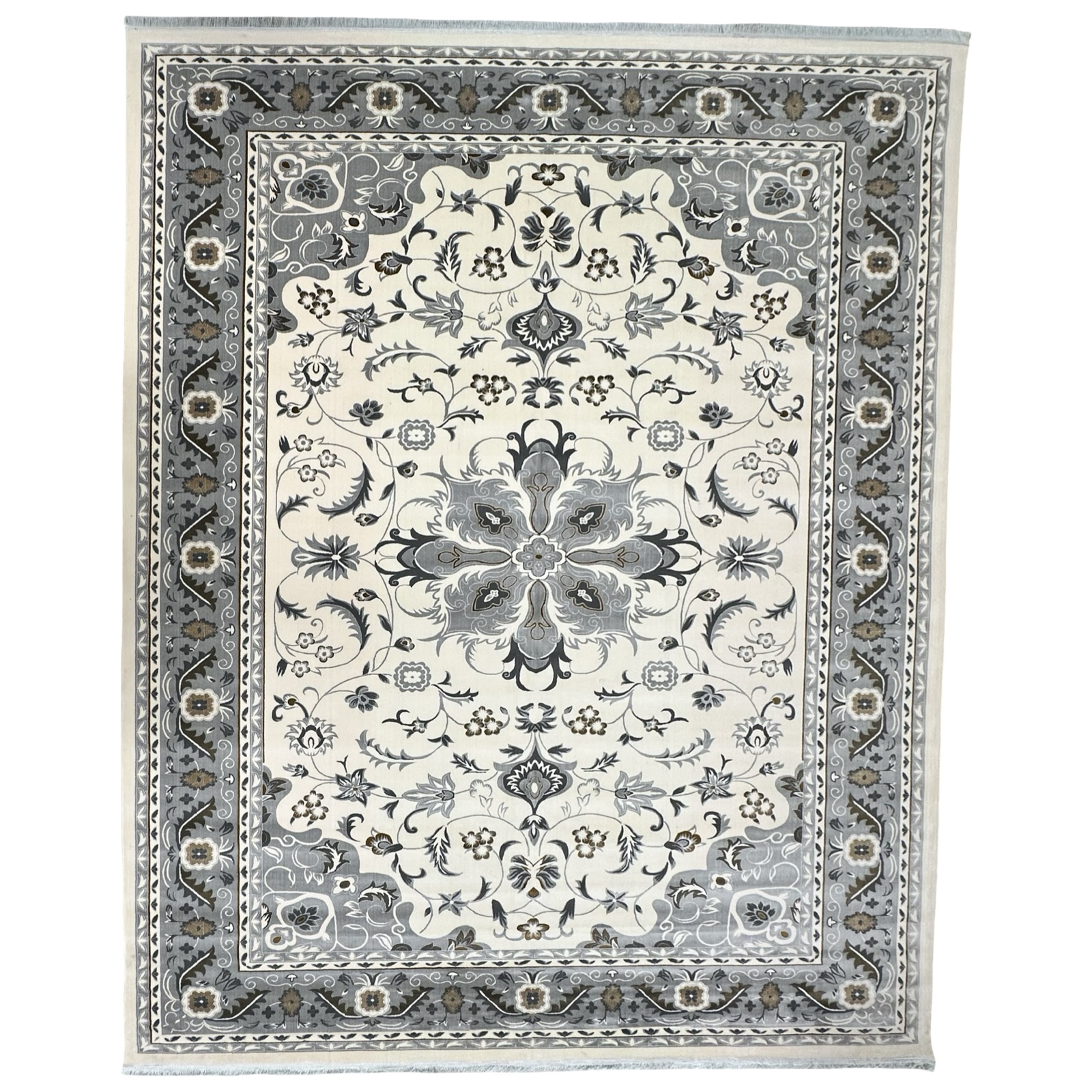 3 x 2 kkkkbsjsjnsnsjbzjz_8 400 x 300 cm Ivory & Grey Tabriz Floral Medallion Royal Rug - Image 1