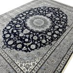 350 x 250cm Persian Nain Design Fine Machine Made Navy\Grey Rug - Image 5