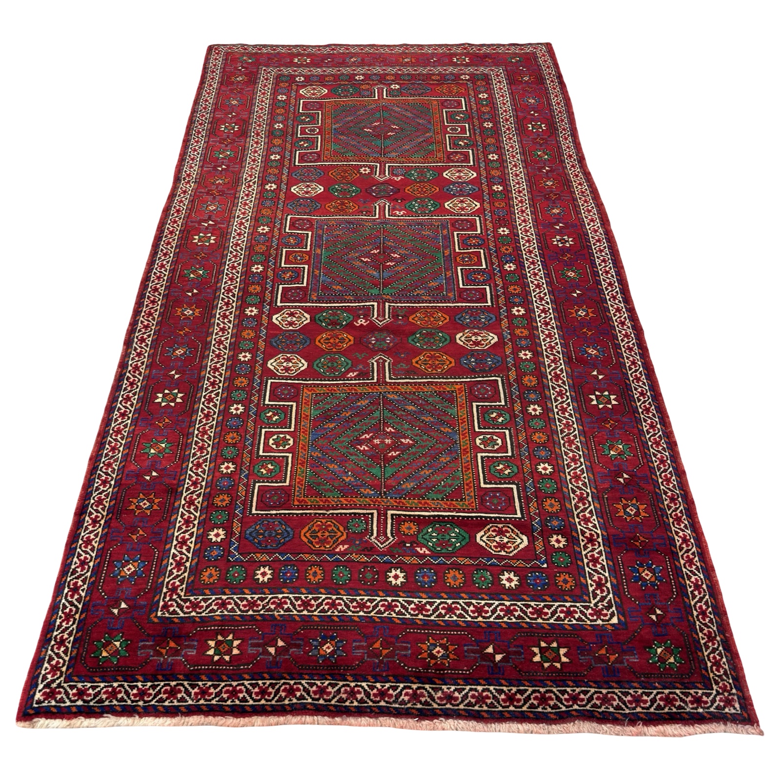9901113_43 295 x 155cm Hand Knotted Persian Kurdish Tribal Diamond Medallion Rug - Image 1