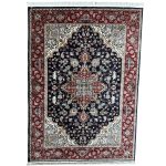 Dark Navy Iranian Heriz Design Medallion Rug