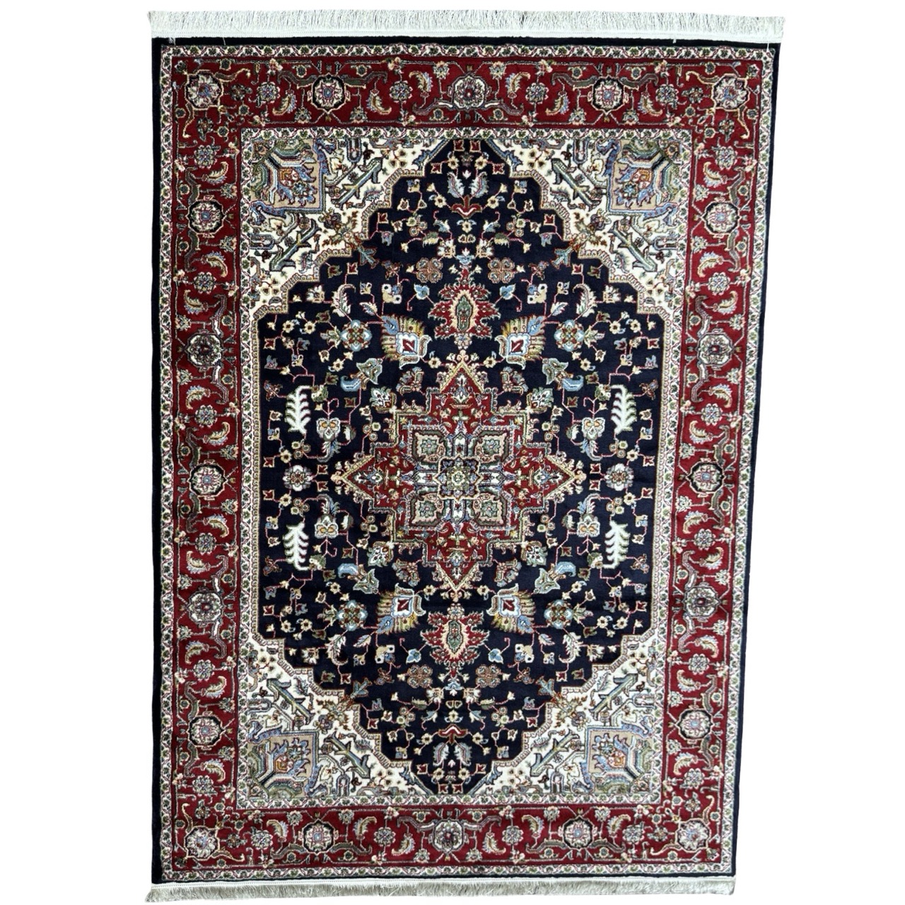 CPT-MUS2_51-Large Dark Navy Iranian Heriz Design Medallion Rug - Image 1