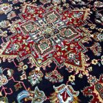 Dark Navy Iranian Heriz Design Medallion Rug - Image 5