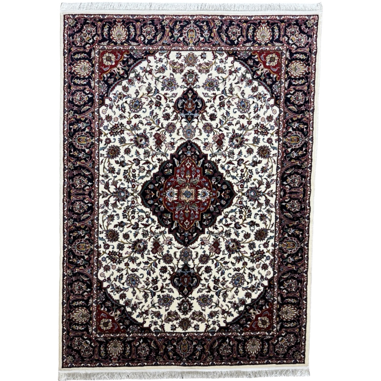 CPT-MUS3_19-Large Ivory & Cream Iranian Kashan Medallion Design Rug - Image 1