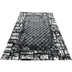 230 × 160cm Black & Grey Geometric Grid Rug - Image 2