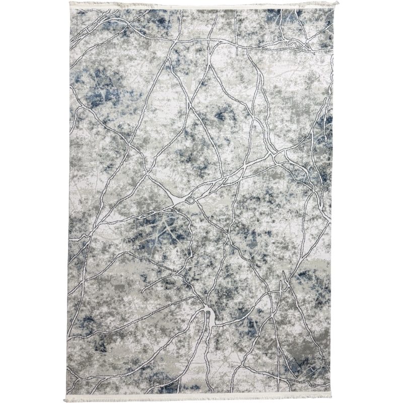 Grey Blue Abstract Vein Pattern Turkish Rug