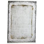 Grey White Abstract Border Rug