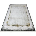 Grey White Abstract Border Rug