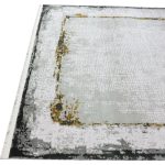 Grey White Abstract Border Rug