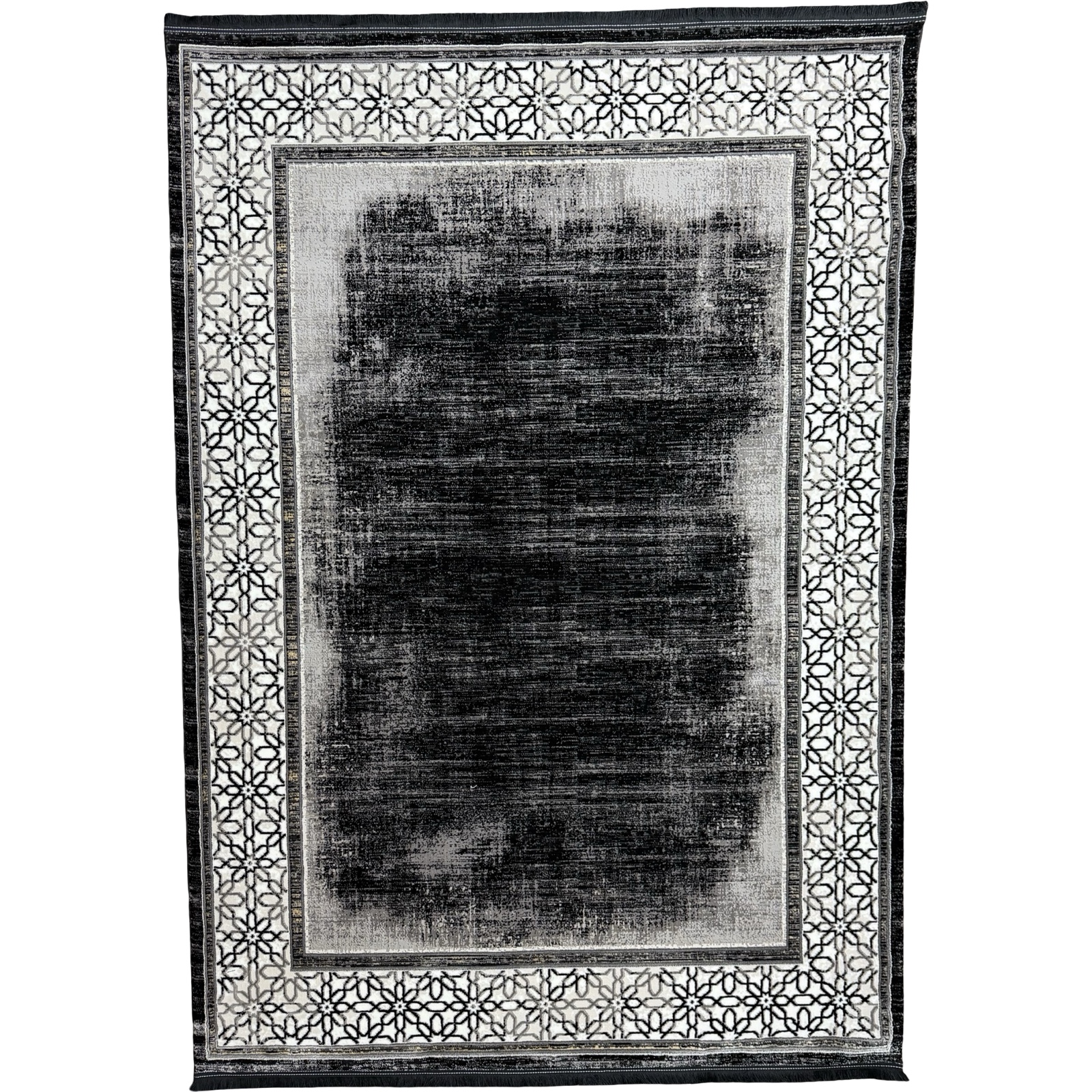 CPT-MUS4_84 Black White Geometric Border Turkish Rug