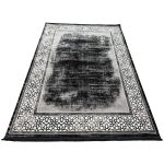 Black White Geometric Border Turkish Rug
