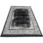 Black White Geometric Border Turkish Rug
