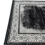 Black White Geometric Border Turkish Rug