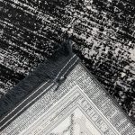 Black White Geometric Border Turkish Rug