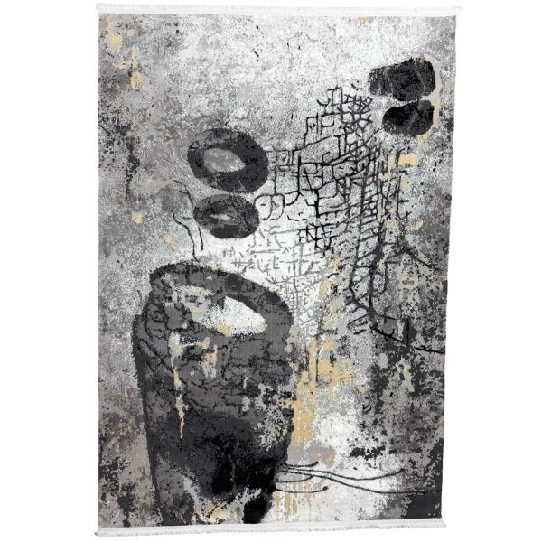 Grey Abstract Modern Rug with Gold Accents