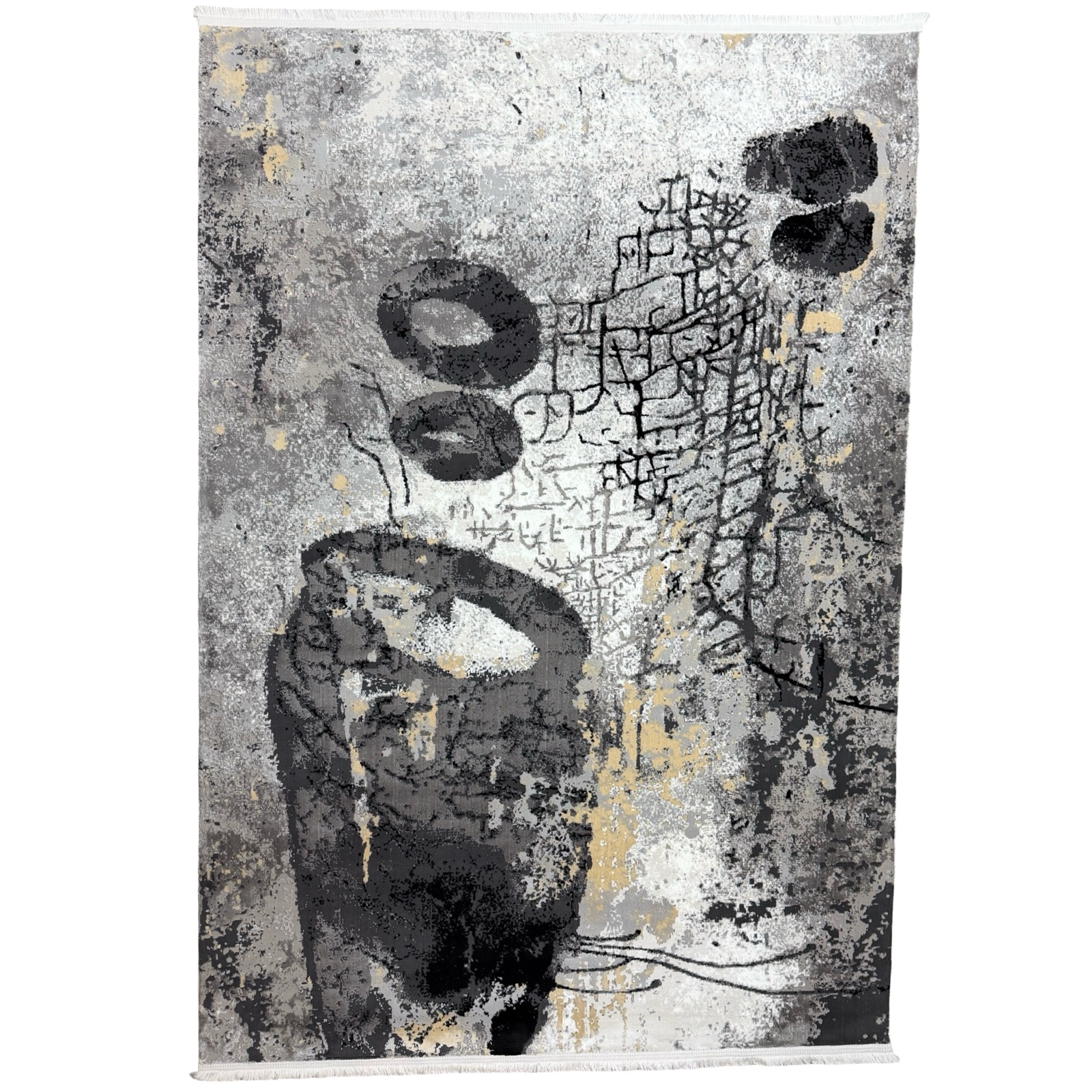 CPT-MUS5_1 Grey Abstract Modern Rug with Gold Accents