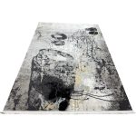 Grey Abstract Modern Rug with Gold Accents