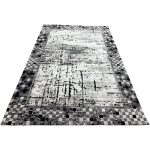 230 × 160cm Black Grey Check Border Abstract Distressed Rug - Image 2
