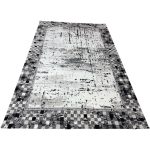 230 × 160cm Black Grey Check Border Abstract Distressed Rug - Image 3