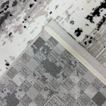 Black Grey Check Border Abstract Distressed Rug