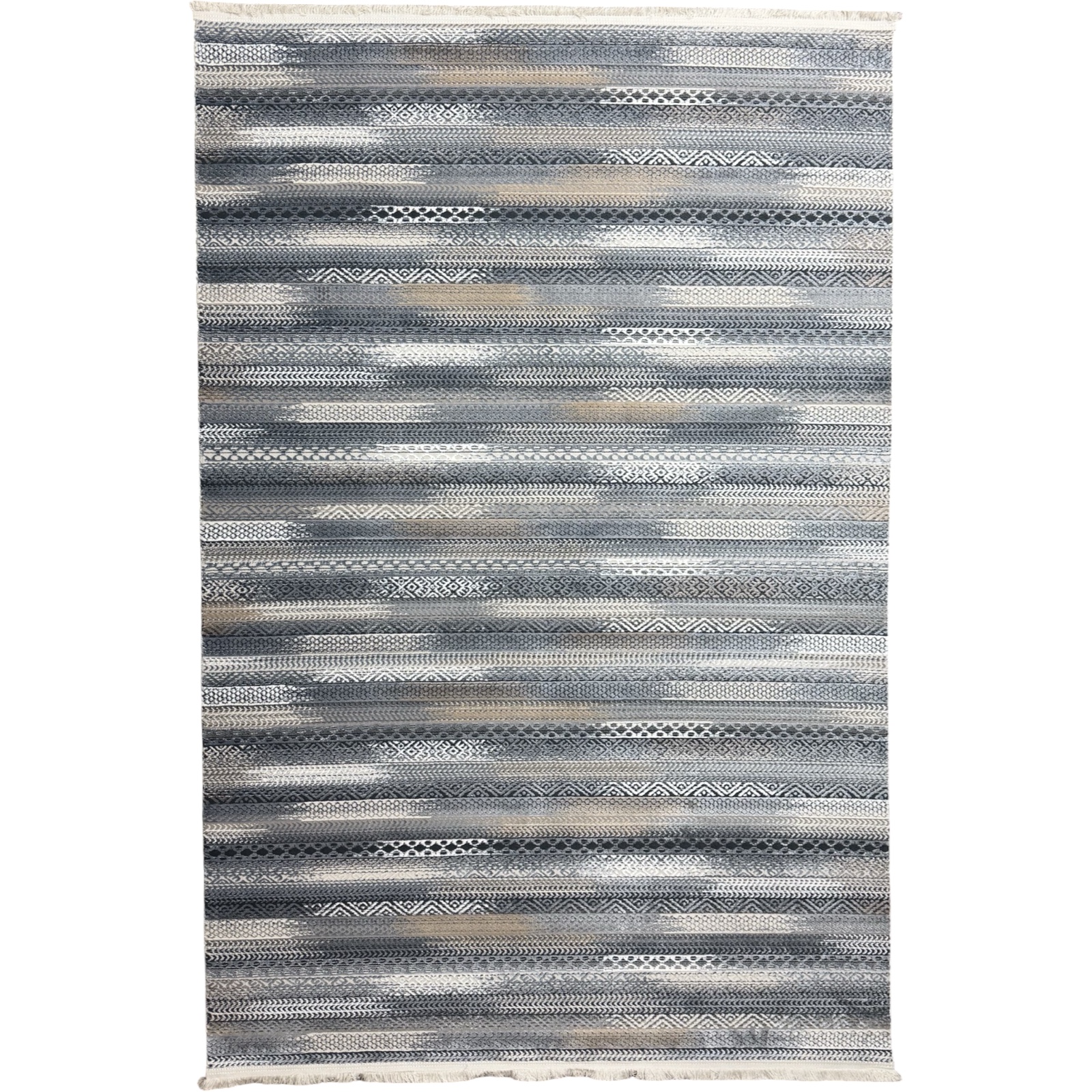 CPT-MUS5_49 230 × 160cm Grey Blue Tribal Stripe Pattern Turkish Rug - Image 1