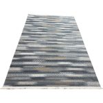 Grey Blue Tribal Stripe Pattern Turkish Rug