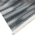 Grey Blue Tribal Stripe Pattern Turkish Rug