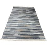 Grey Blue Tribal Stripe Pattern Turkish Rug