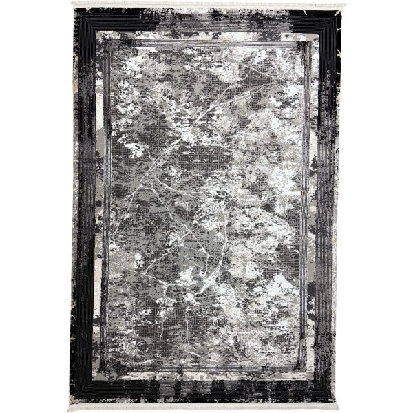Black Grey Marble Border Abstract Rug