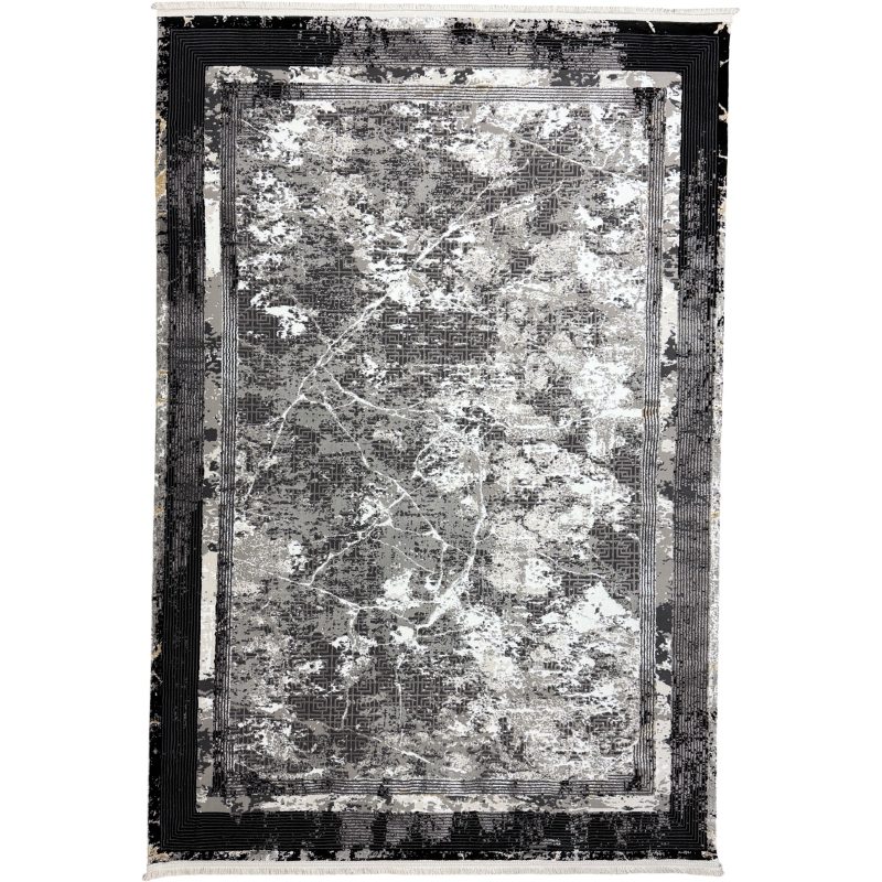 Black Grey Marble Border Abstract Rug