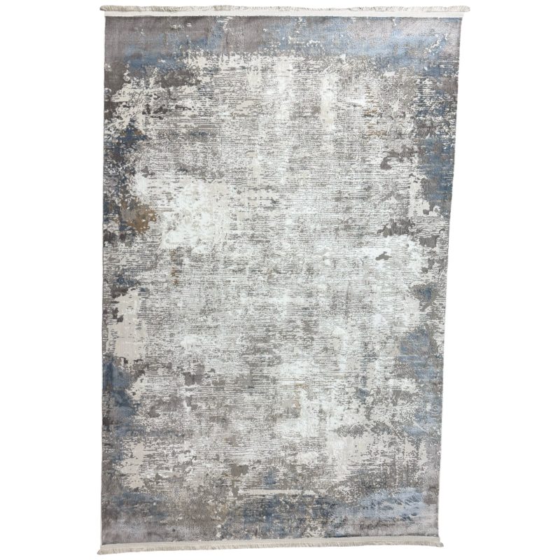 Blue Grey Distressed Abstract Turkish Rug
