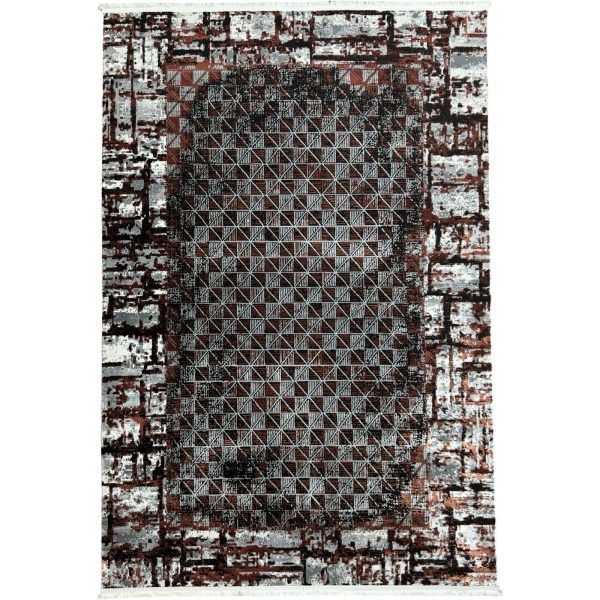 230 × 160cm Industrial Red & Grey Geometric Panel Turkish Rug