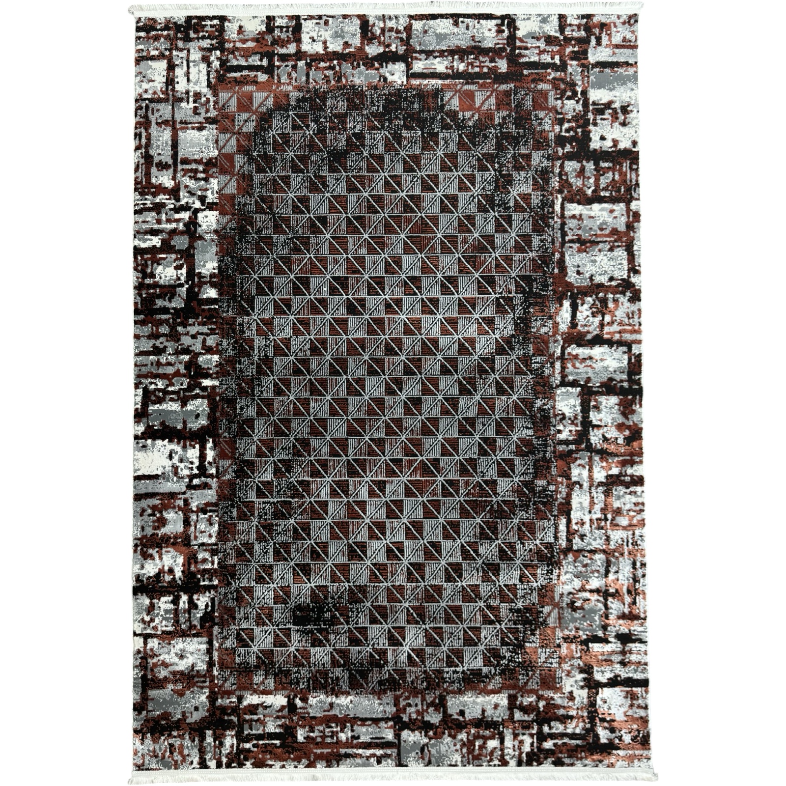 CPT-MUS_1 230 × 160cm Industrial Red & Grey Geometric Panel Turkish Rug - Image 1