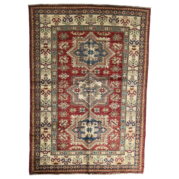 216cm x 154cm Hand-Knotted Afghan Red Kazak Rug