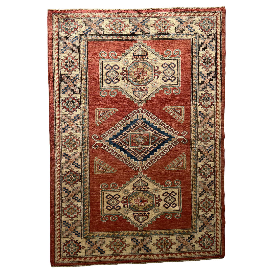 kazak rug 181 x 129cm Hand-Knotted Afghan Kazak Rug - Image 1