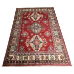 187 x 124cm Hand-Knotted Afghan Burgundy Red Kazak Wool Rug - Image 3