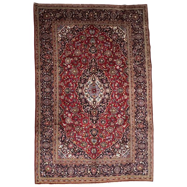 315 x 200cm Hand-Knotted Red Persian Kashan Floral Medallion Rug
