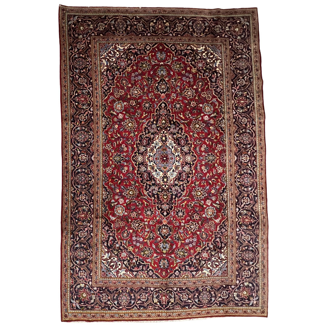 IMG_1402 315 x 200cm Hand-Knotted Red Persian Kashan Floral Medallion Rug - Image 1